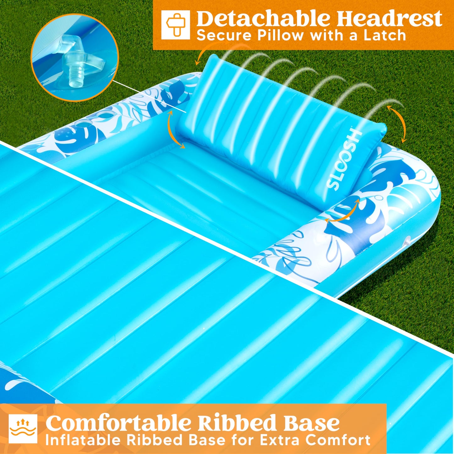 Sloosh Inflatable Tanning Pool Lounger Float For Adults, 70' X 46' Large Suntan Tub Pool Floats Sun Tan Tub Ice Bath Tub Tanning Bed Blow Up Pool Raft Lounge Floatie, L-Blue