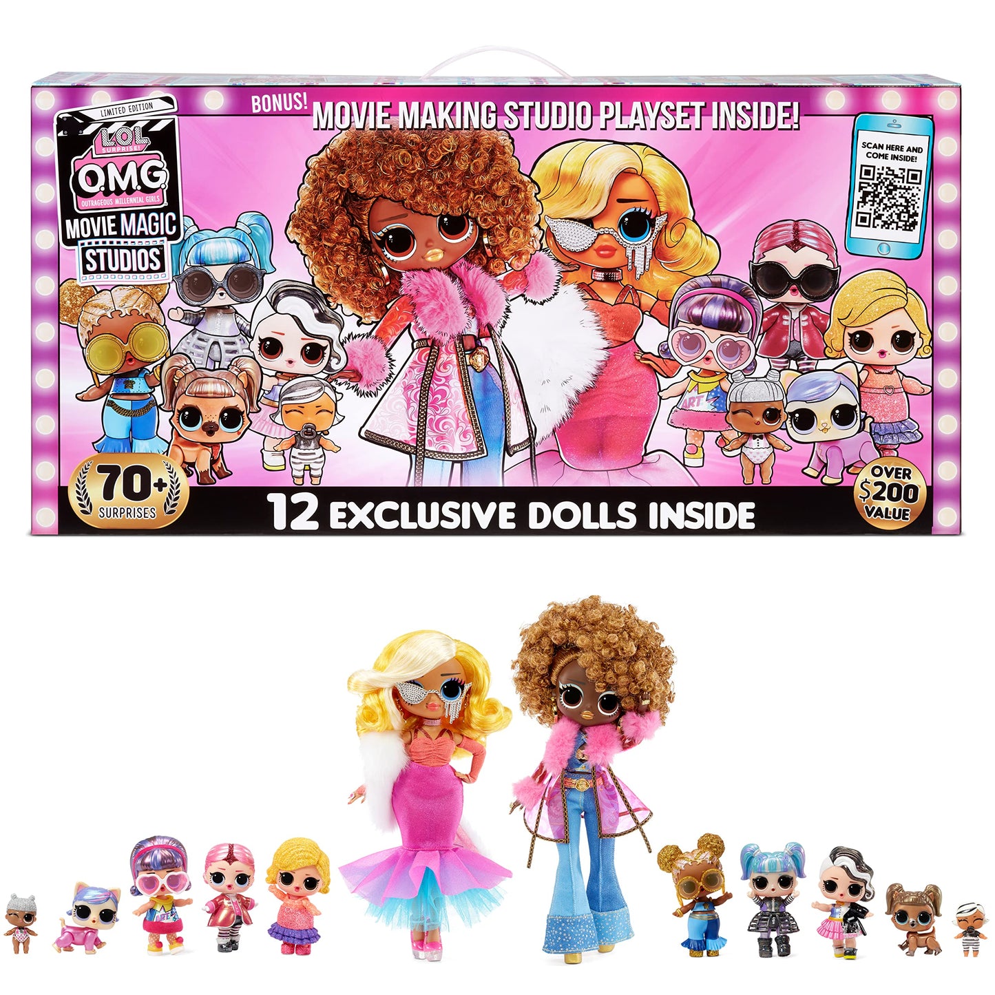 LOL Surprise OMG Movie Magic Studios with 70+ Surprises, 12 Dolls Including 2 Fashion Dolls, 4 Movie Stages, Green Screen & Acce