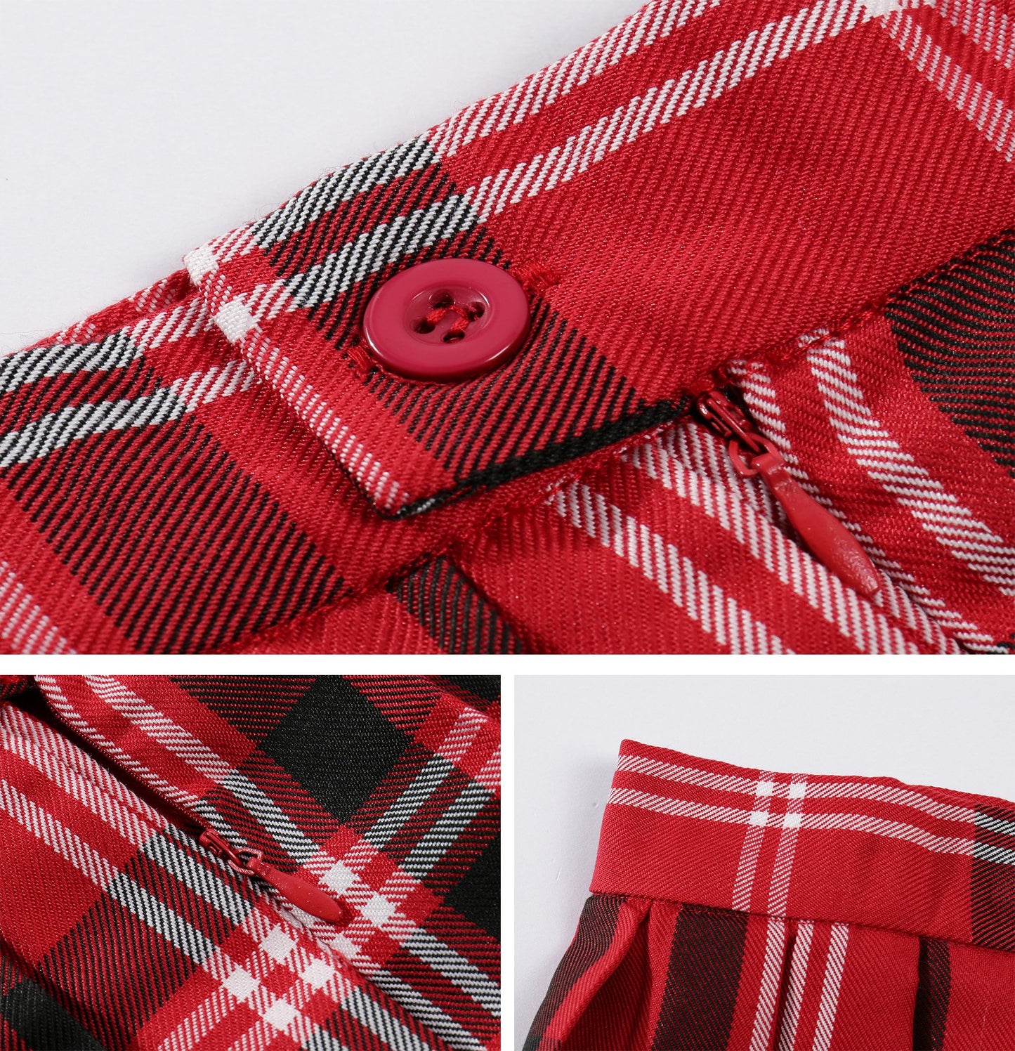 Beautifulfashionlife Womens Cosplay Costumes high waisted Plaid Pleated Skirts (2XL,Red black white)