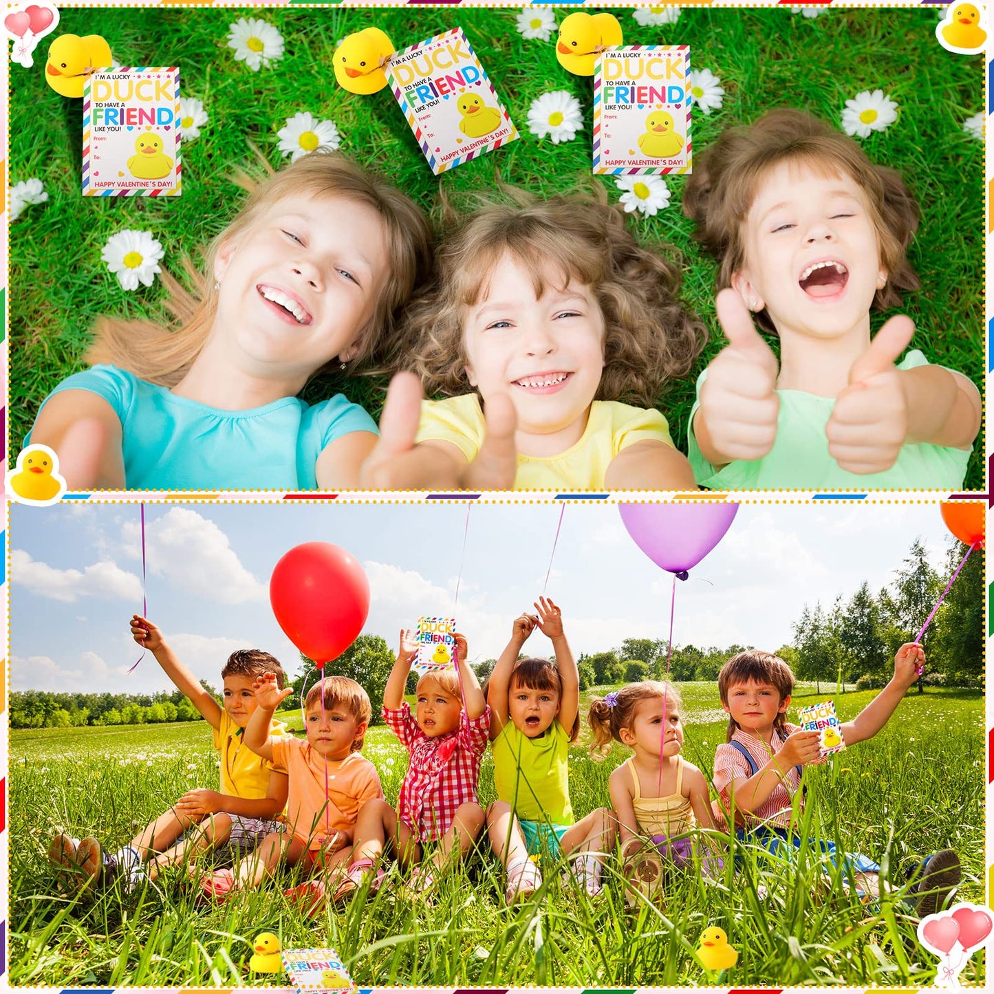 Sotiff 2 Inch 28 Sets Valentines Day Gift Rubber Ducks With Cards Bulk For Kids Valentine'S Greeting Cards Mini Rubber Duck Part