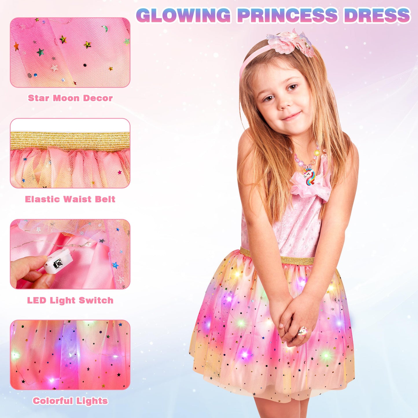 Princess Dress Up For Girls, Toddler Toys For Ages 3-8, 3 Pcs Light Up Toddler Dress Up Clothes With Accessories, Kids Toys For