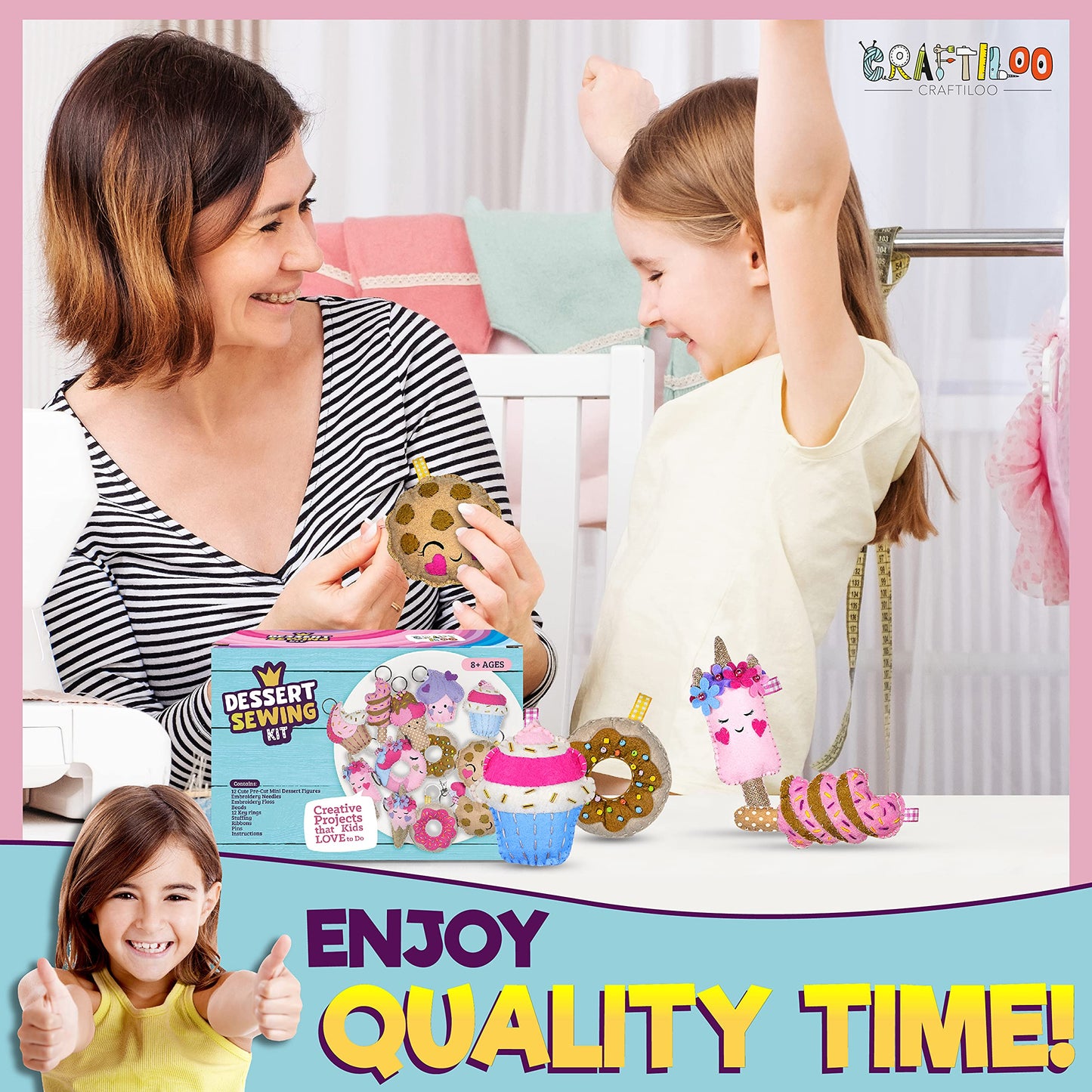 12 Pre-Cut Mini Treats Dessert Fun Kids Sewing Kit for Kids Ages 8-12 Children Beginners Sewing kit kid crafts Make Your Own Fel