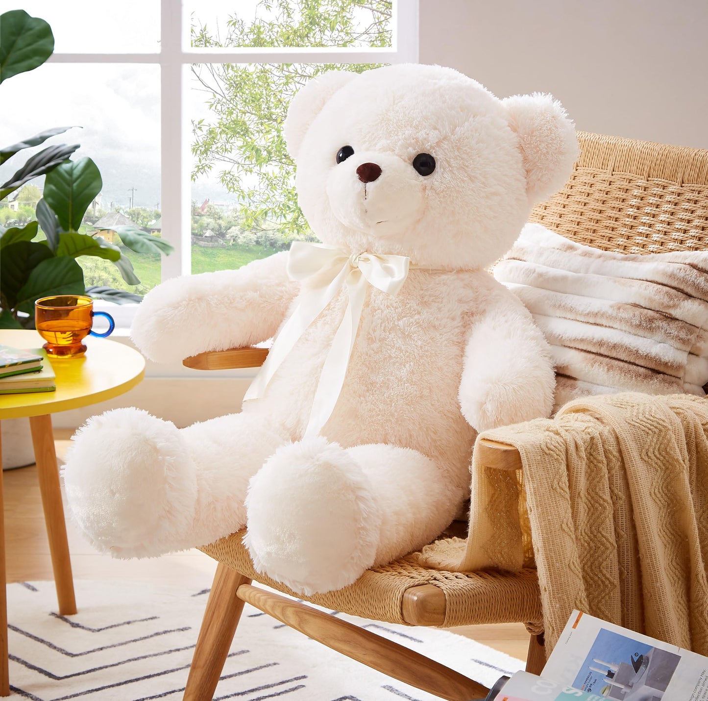 Yunnasi Big Teddy Bear Stuffed Animal 35 Inches Giant Stuffed Bear Gift For Girlfriend Children On Birthday Valentine'S Day Christmas, White