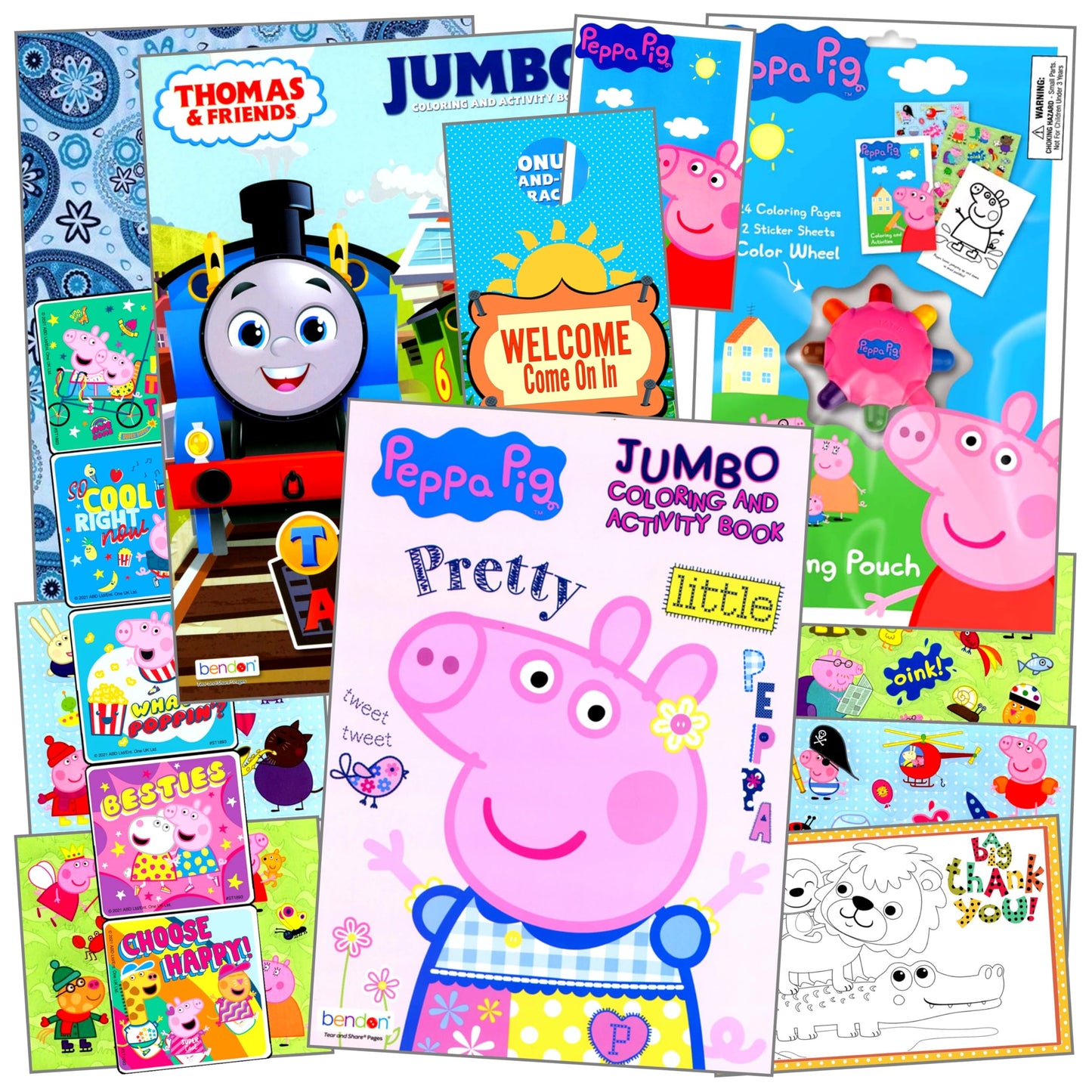 Peppa Coloring Books Stickers Activity Set - Bundle Includes Thomas The Train Coloring Book, Peppa Pig Coloring Book, Stickers, Reward Stickers, And More