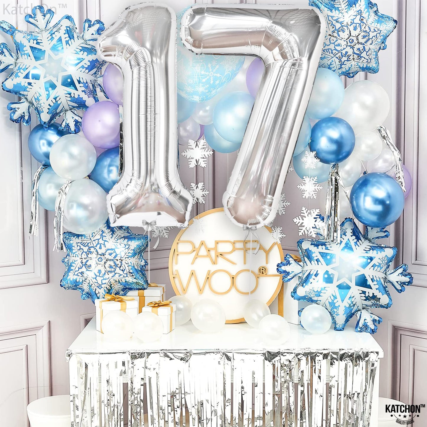 Katchon, Giant Silver 17 Balloon Numbers - 40 Inch | Happy 17Th Birthday Decorations For Boys, Silver 17 Birthday Balloons | 17 Number Balloons | Number 17 Balloons, 17 Birthday Decorations For Girls