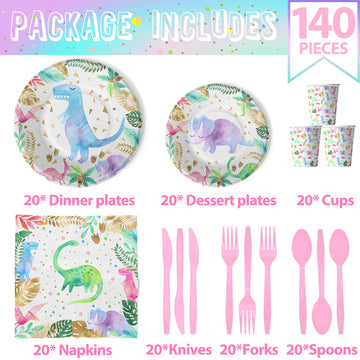 Girls Dinosaur Birthday Party Favors, Pink Dino Party, Girls Dinosaur Theme Birthday Party Supplies (Dinosaur Tableware)