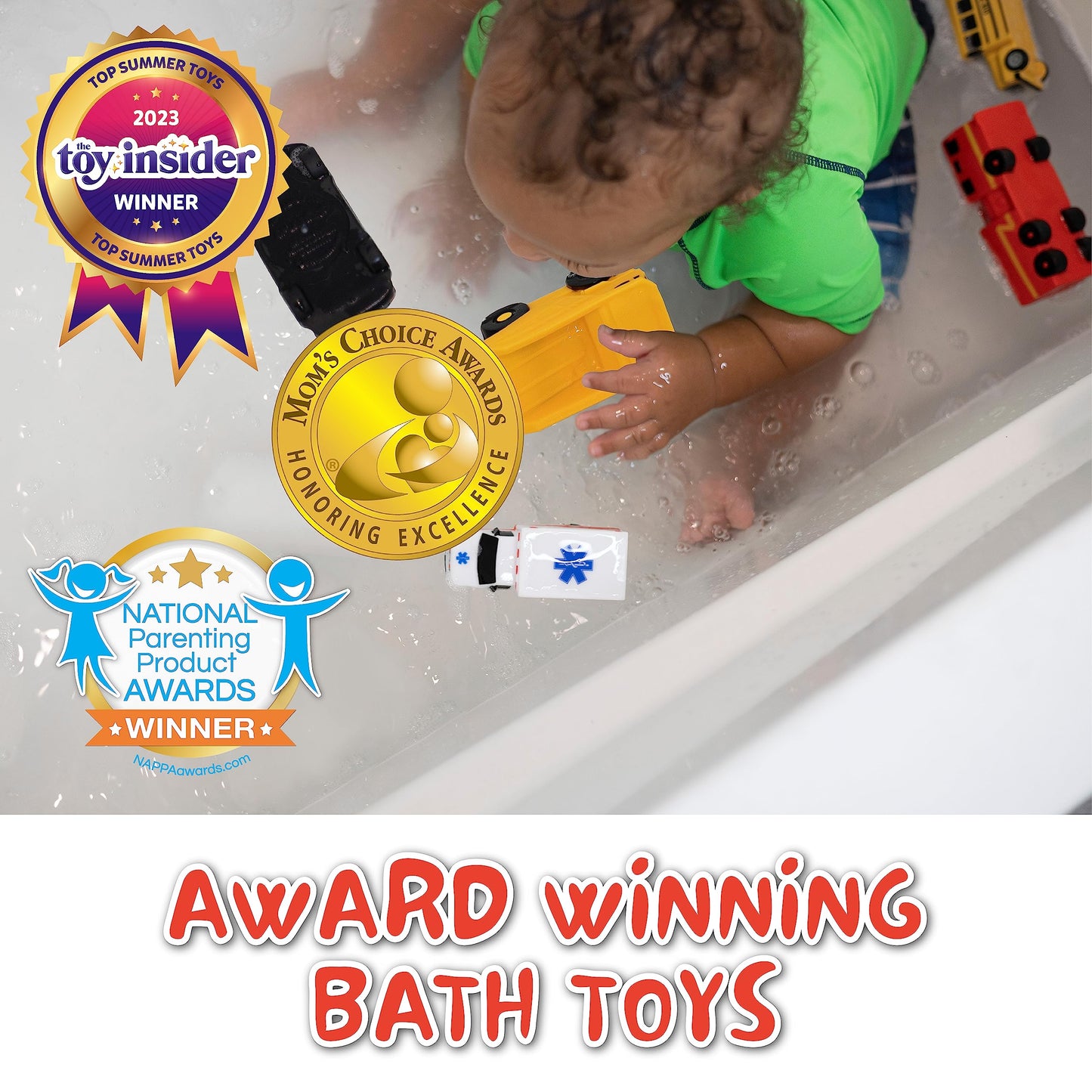 SplashEZ Mold Free Bath Toys Set for Babies & Toddlers, BPA-Free Car Water Vehicles, Fun Infant Bath Toys Ages 1-3, Small Size