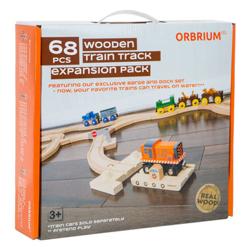 Orbrium Toys 68 Pcs Wooden Train Track Expansion Pack Compatible with Thomas Wooden Train, Brio, Thomas The Tank Engine (68 Pcs)