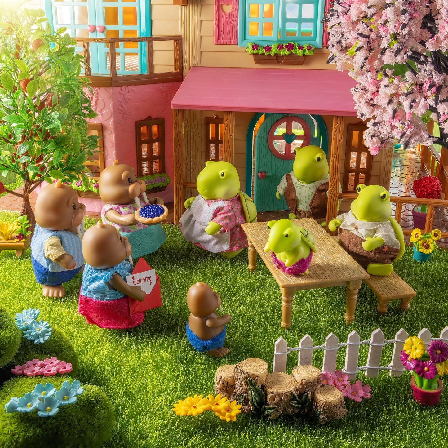 Li'l Woodzeez Tidyshine Turtle Family Set - 4 Collectible Dolls with Storybook - Multicolor - Gift for Kids Age 3+