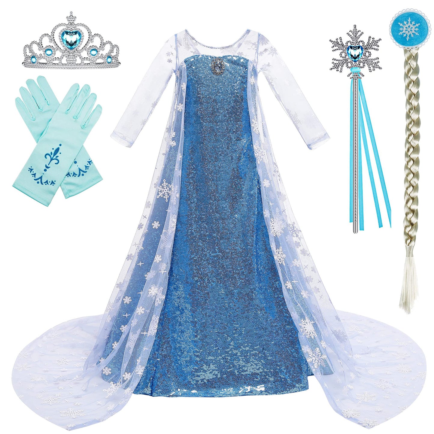 Princess Costume Long Cape Birthday Party Dress Up With Crown,Magic Wand,Wig,Gloves For Little Girls 3T 4T(110Cm,K32)