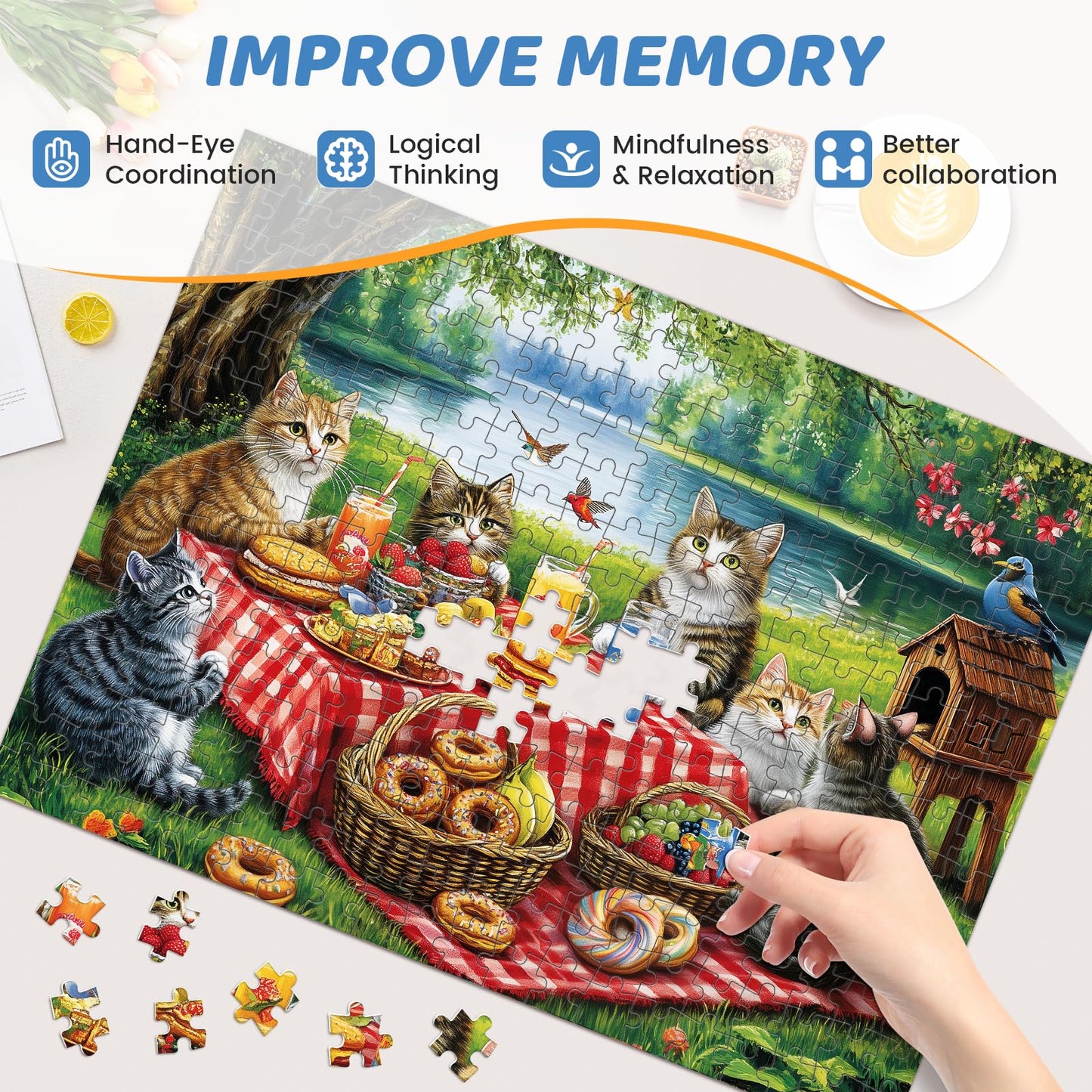 500 Piece Puzzles For Adults, Cat Family Dinner Large Piece Jigsaw Puzzle For Adults Kids Seniors,Recycled Cardboard Puzzle 500 Piece,Family Activity Great Gift For Family Friends 20.5 * 15 In