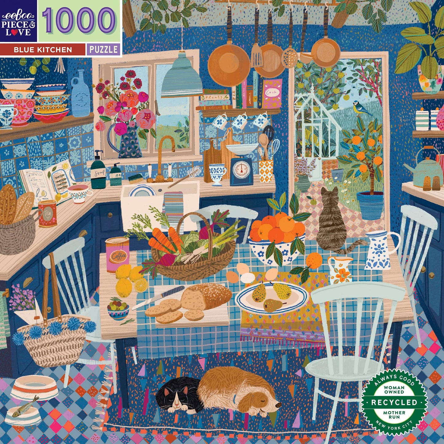 eeBoo 1000 Piece Blue Kitchen Puzzle, 23" x 23", Made with Recycled Board & Vegetable-Based Ink, Model PZTBUK