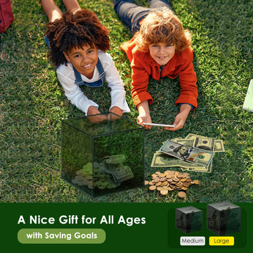 Piggy Bank For Adults Must Break To Open, Vcertcpl Acrylic Clear Piggy Bank Money Saving Box For Cash Saving, Unopenable Adults Piggy Bank For Real Money Bank Coin Bank Change Jar (Gray S, 15X15Cm)