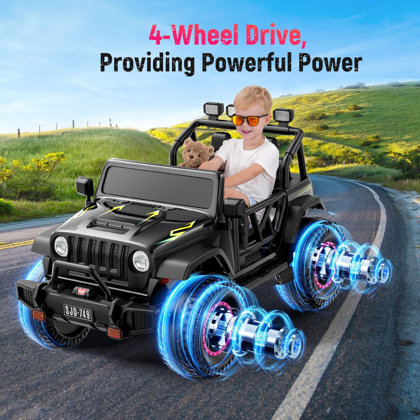 24V Ride on Truck Car 2 Seater Ride Kids Electric Car - 7Ah Large Battery Kids Electric Vehicles with Remote Control, 4WD 3 Spee