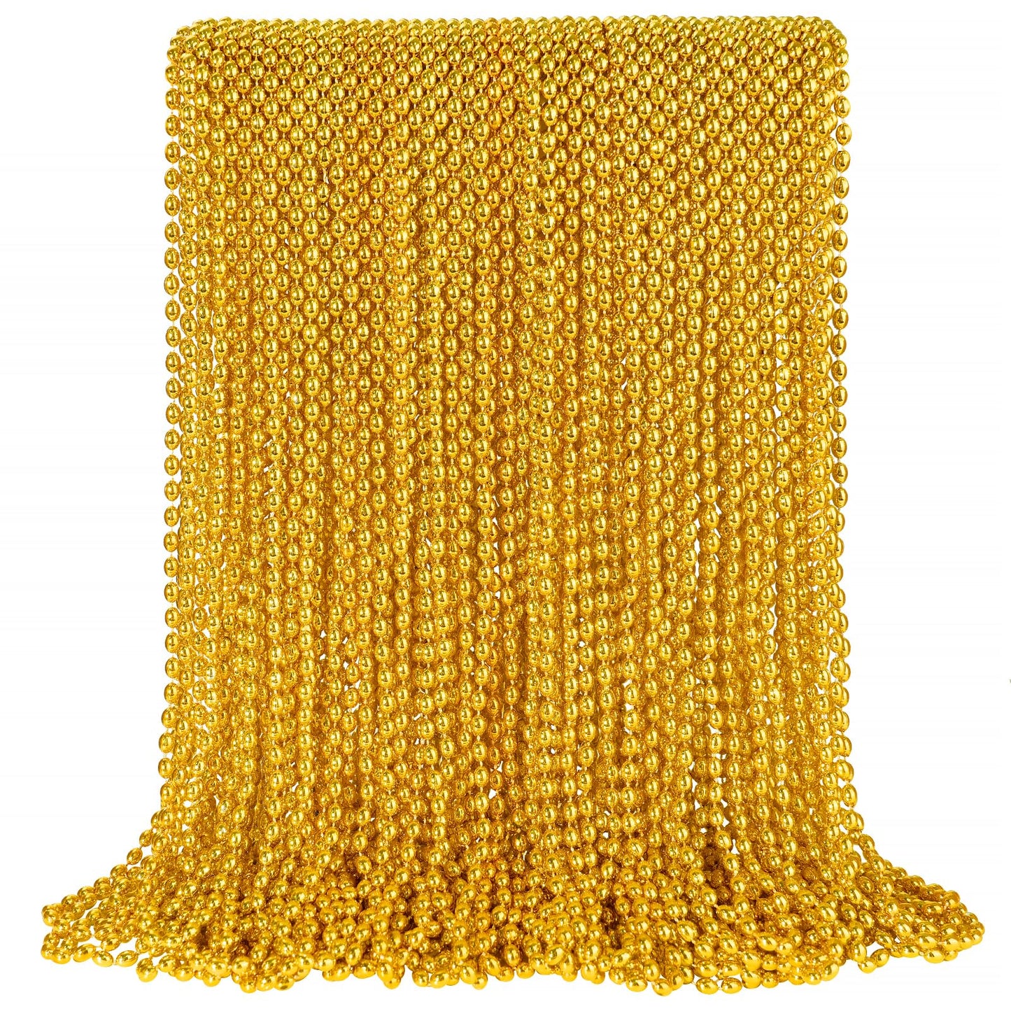 100 PCS Gold Bead Necklace, Gold Mardi Gras Christmas Oval Beads Necklaces 30.5'' Metallic Beaded Costume Necklaces Party Neckla