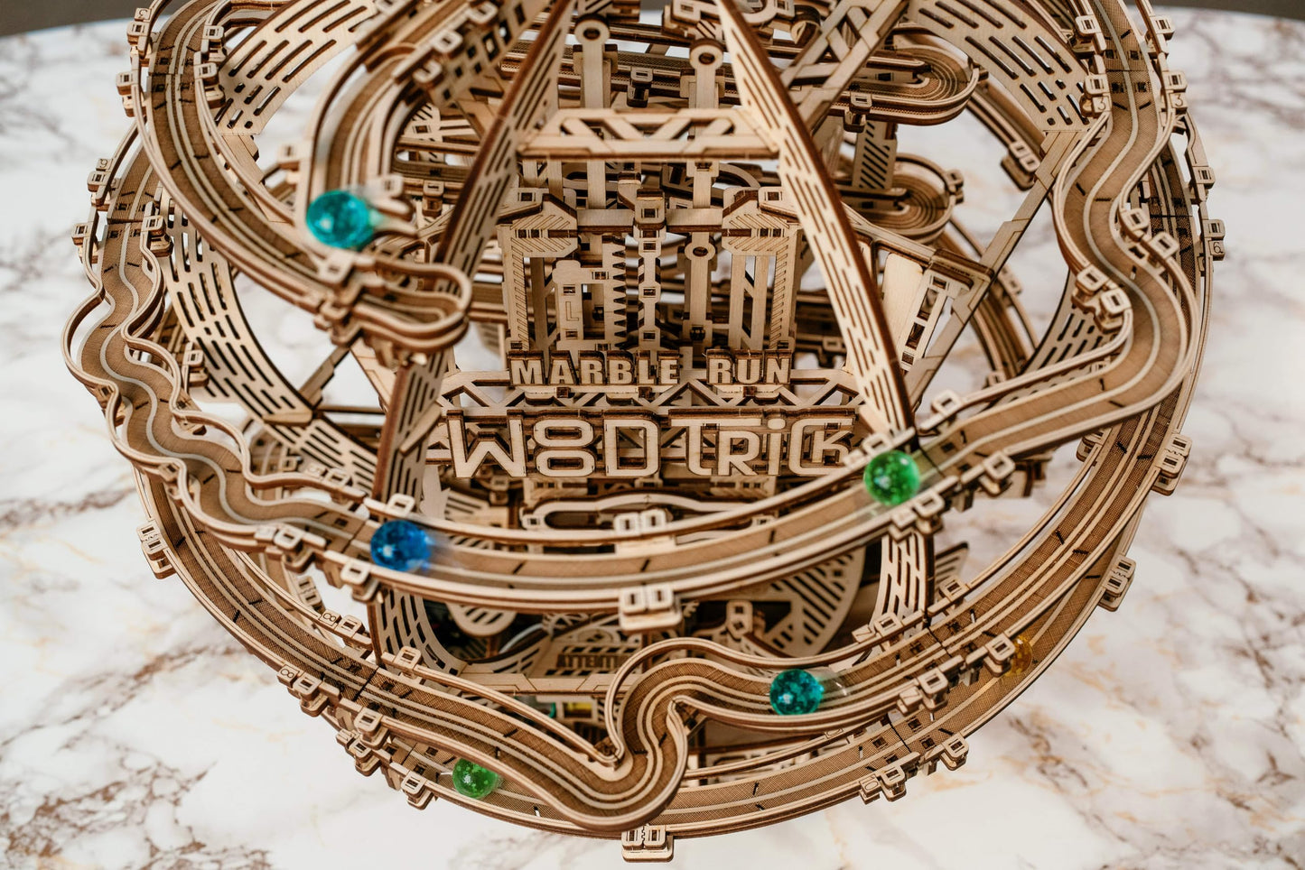 Wood Trick Wooden Marble Run Electric Motorized - 3D Wooden Puzzles For Adults And Kids To Build - 17X16 In - Marble Maze Wooden Model Kits For Adults And Teens To Build