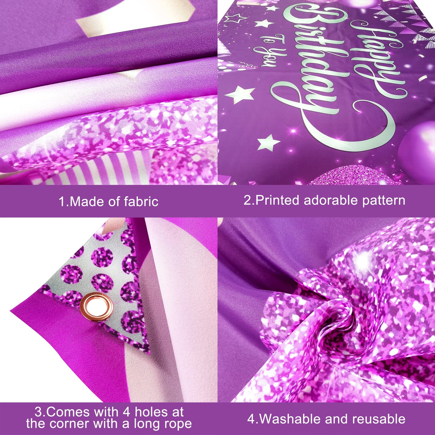 Katchon, Xtralarge Purple Happy Birthday Banner - 72X44 Inch | Purple Happy Birthday Backdrop | Happy Birthday Backdrop Purple For Birthday Decorations For Girls | Happy Birthday Sign For Backdrop