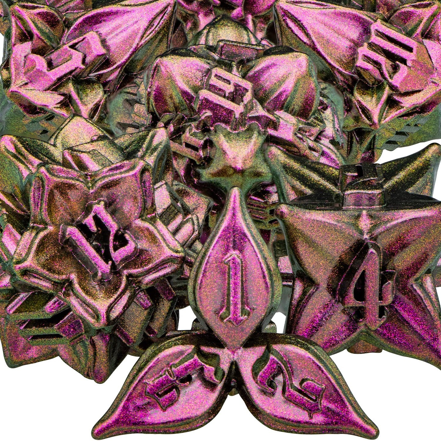 ARUOHHA DND Metal Dice Set Purple Red Leaf Design D&D Dice Set with Gift Box, Dungeons and Dragons Handmade D + D Polyhedral Dic