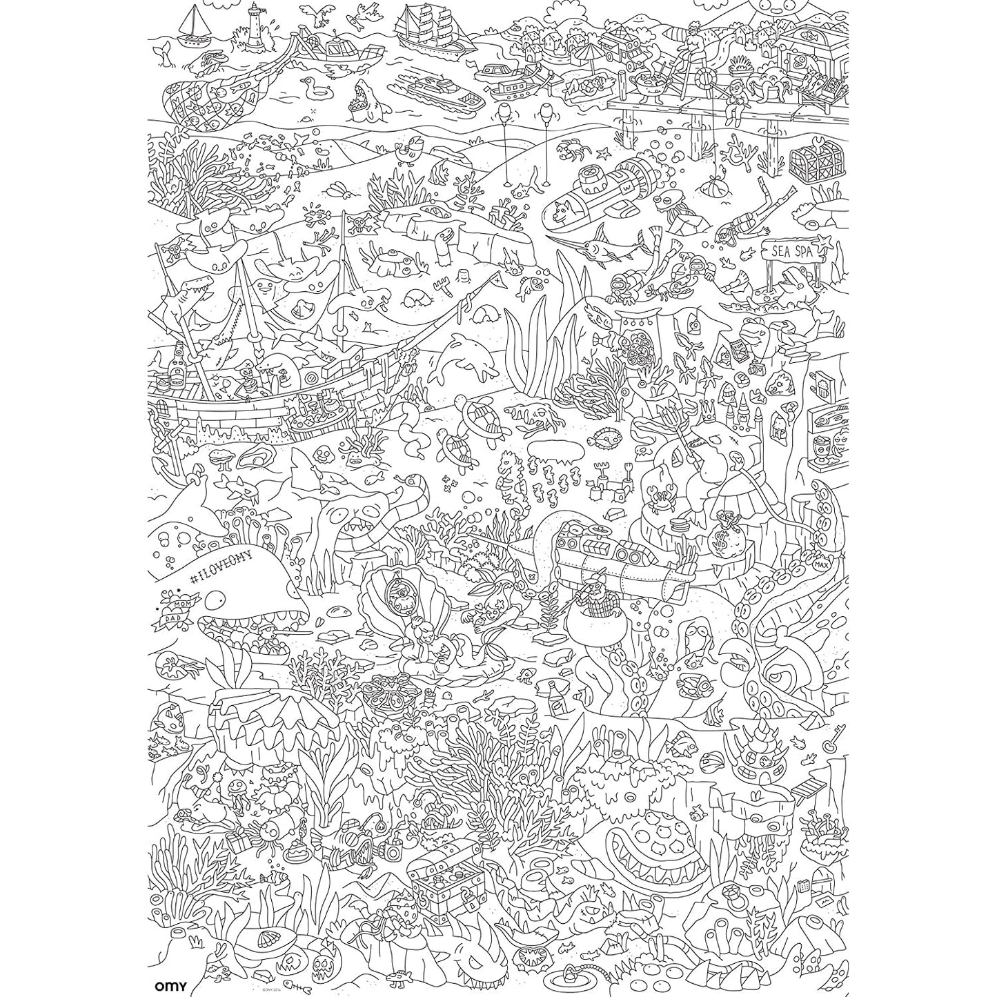 Omy Giant Coloring Poster, Ocean, 40 X 28 Inches, Coloring Fun For Kids, Adults, And The Whole Family.