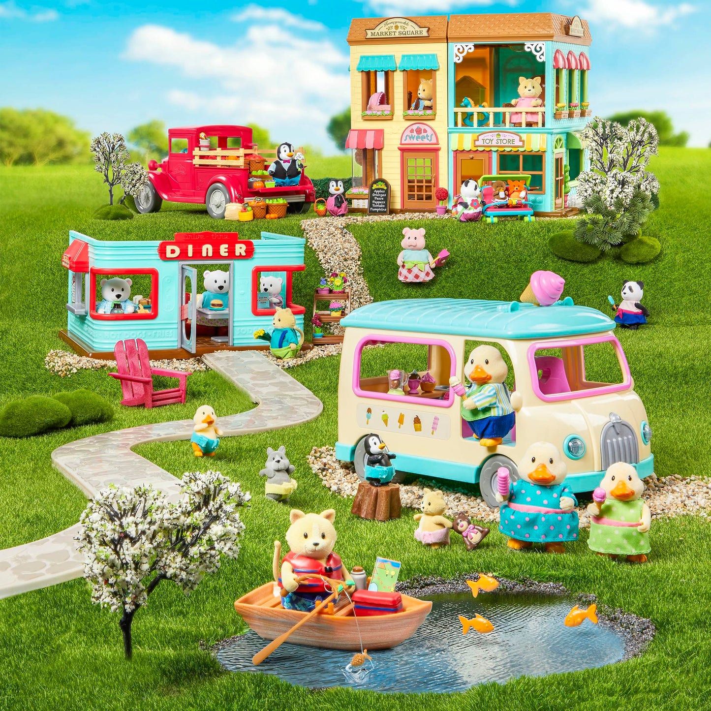 Lil Woodzeez - 13Pcs Baby Sitter Playset - Miniature Dollhouse Furniture & Accessories - 3 Doll Figures Included - Pretend Play