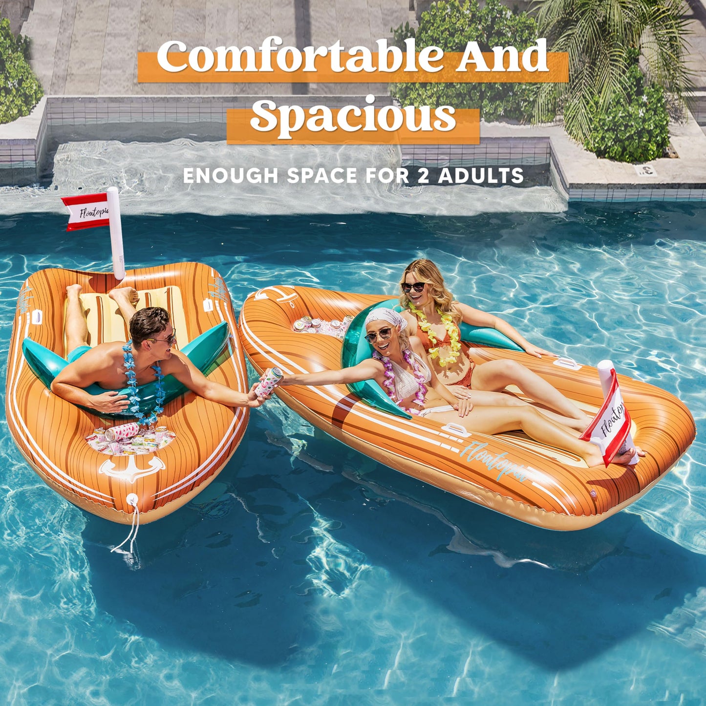 Joyin Giant Boat Pool Float With Cooler - Inflatable Boat Funny Pool Floats Raft With Reinforced Cooler, Lounge Floaties Beach L