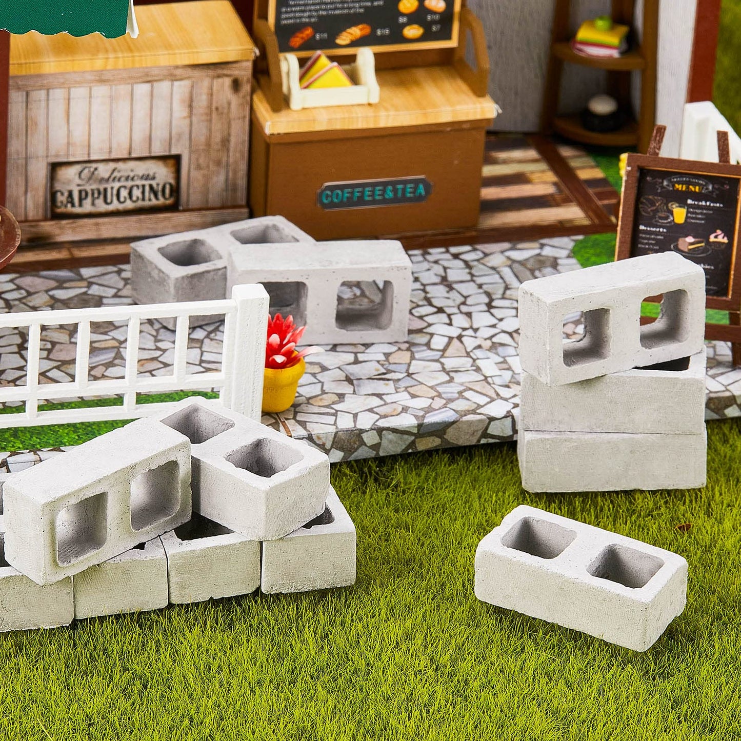 Deekin 100 Pcs Mini Cinder Blocks 1/12 Scale Mini Bricks Miniature Building Blocks for Dollhouse Accessories DIY Construction To