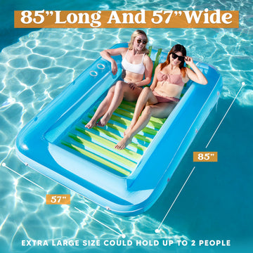 Sloosh XL Inflatable Tanning Pool Lounge Float, 85" x 57", Blue Green, PVC Raft for Adults, Model 40880
