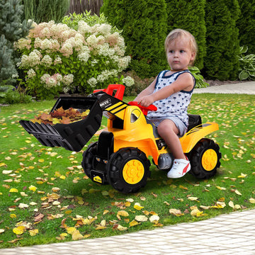 Honey Joy Electric Ride On Push Car, 6V Toddler Bulldozer Digger W/Balls & Basketball Hoop, Outdoor Digging Scoop, Flexible Buck