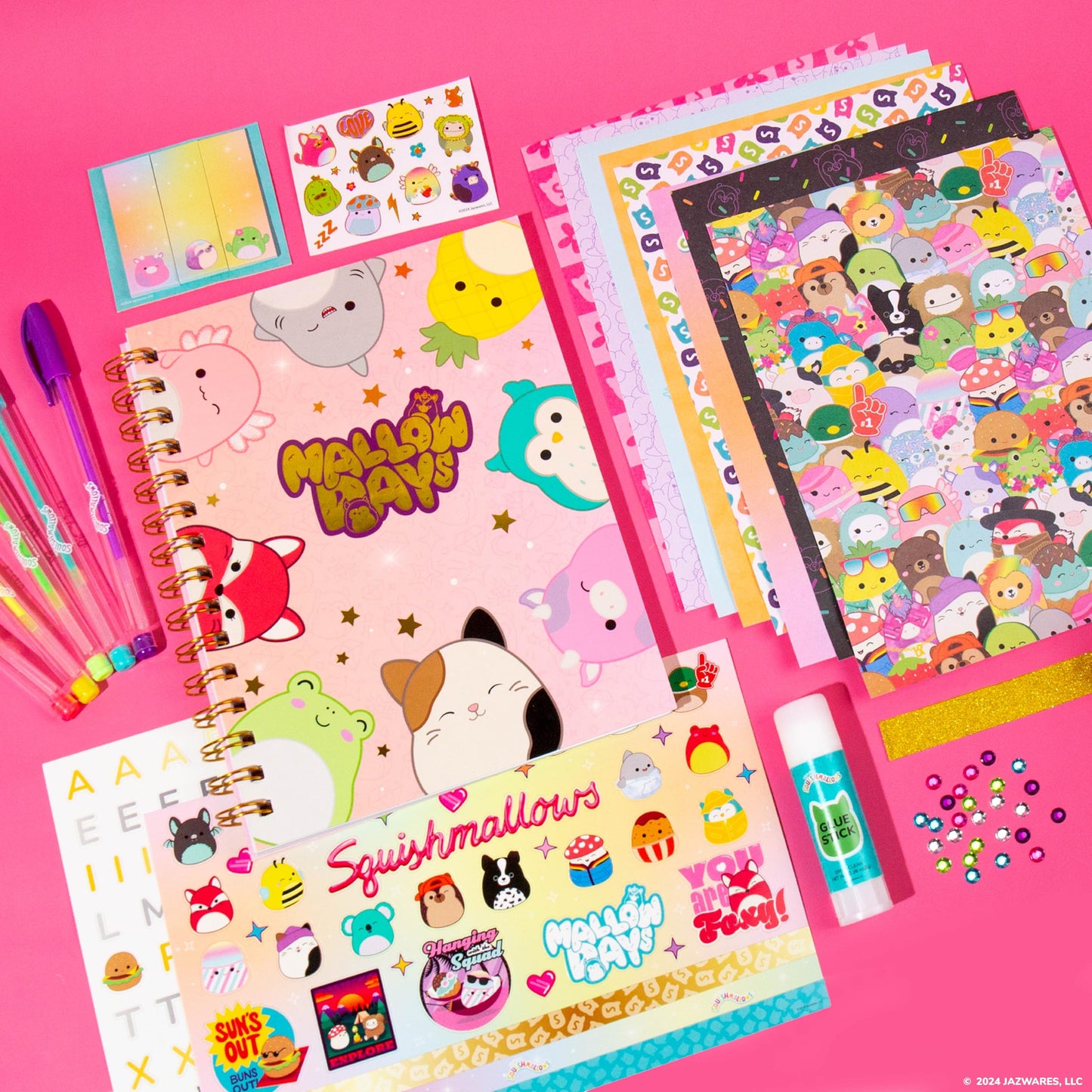 Squishmallows Original Diy Journaling Set, Journaling Kit With Gel Pens, Stickers, Sticky Notes, And Gems, Scrapbook For Kids, C