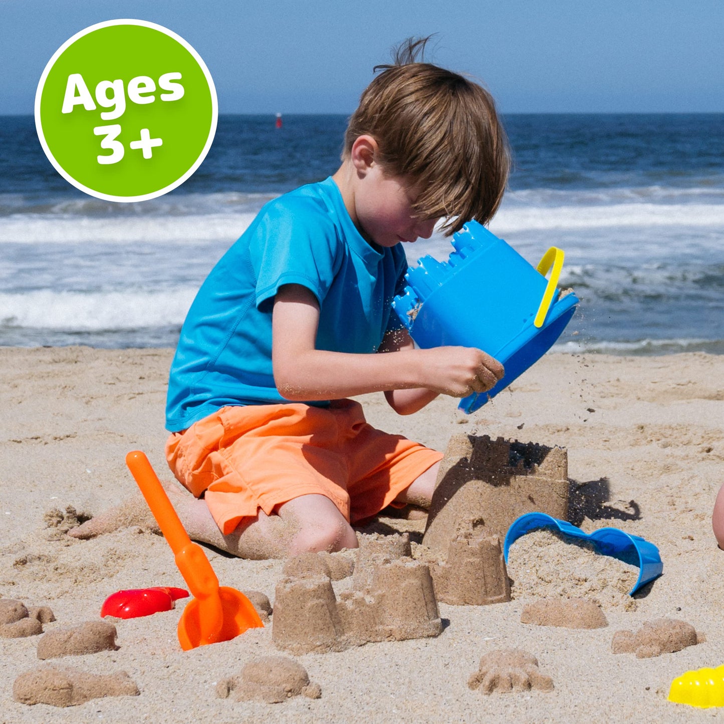 PREXTEX 10 Piece Beach Sand Toys Set for Kids - Bucket with Sifter, Shovel, Rake, Watering Can, 5 Animal and Castle Sand Molds f