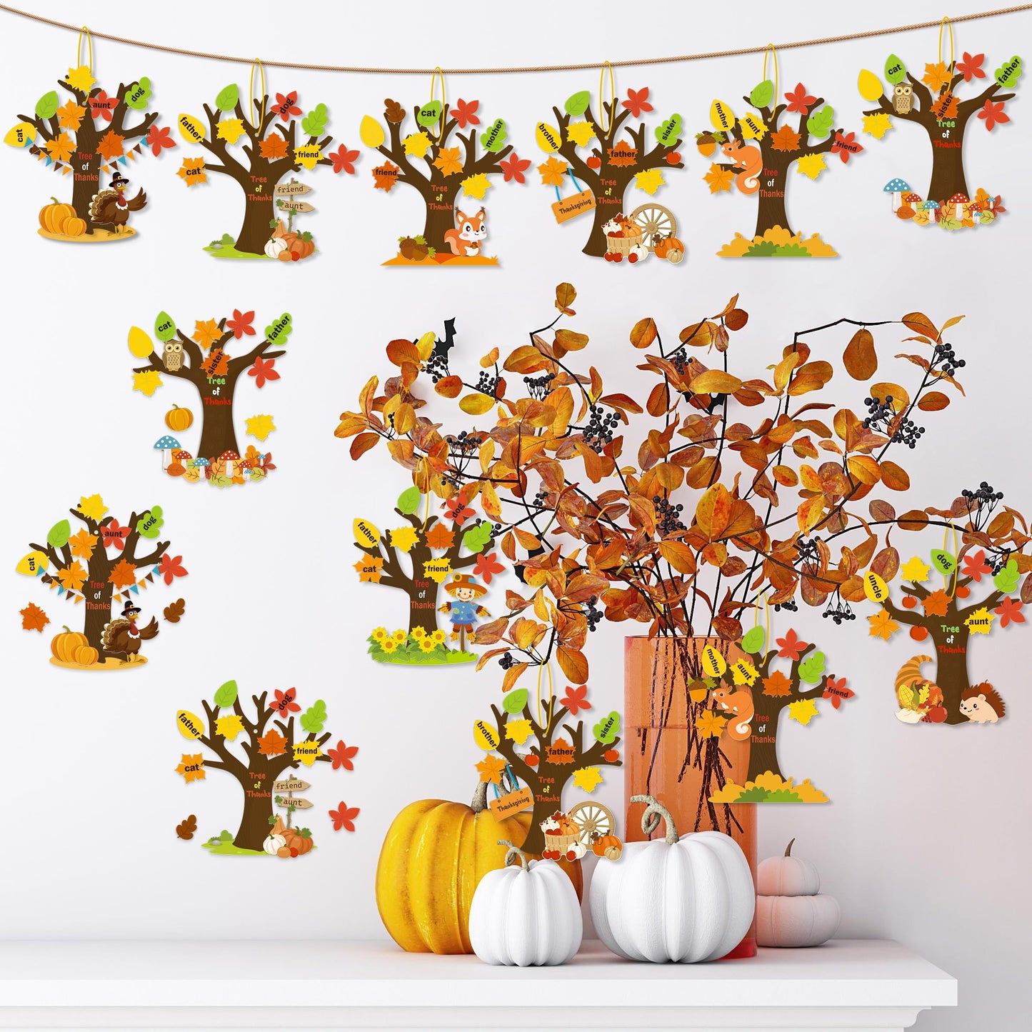 80UncleKimby 32 Pack Thanksgiving Crafts for Kids Tree of Thanks Make Your Own Thanksgiving Tree Hanging Ornament Fall Activity