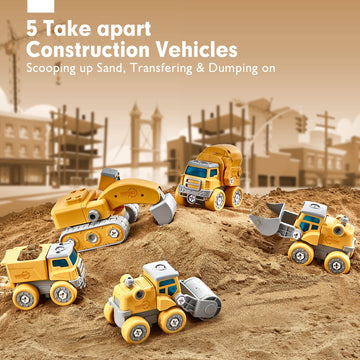hahaland Take Apart Dinosaur Kids Toys - 5 in 1 Construction Vehicles, STEM Building Toy for Boys 5+ - Yellow, Model ECXP2002-2J