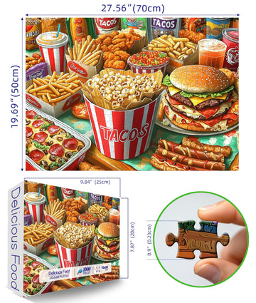 1000 Piece Puzzles For Adults Clearance, Super Delicious Food Burger & Fries Puzzle For Adults, Hard Challenge Art Jigsaw Puzzle