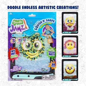 DoodleJamz JellyPics - Sensory Drawing Pads Filled with Non-Toxic Squishy Beads and Gel - Includes Stylus, Removable 2-Sided Emo