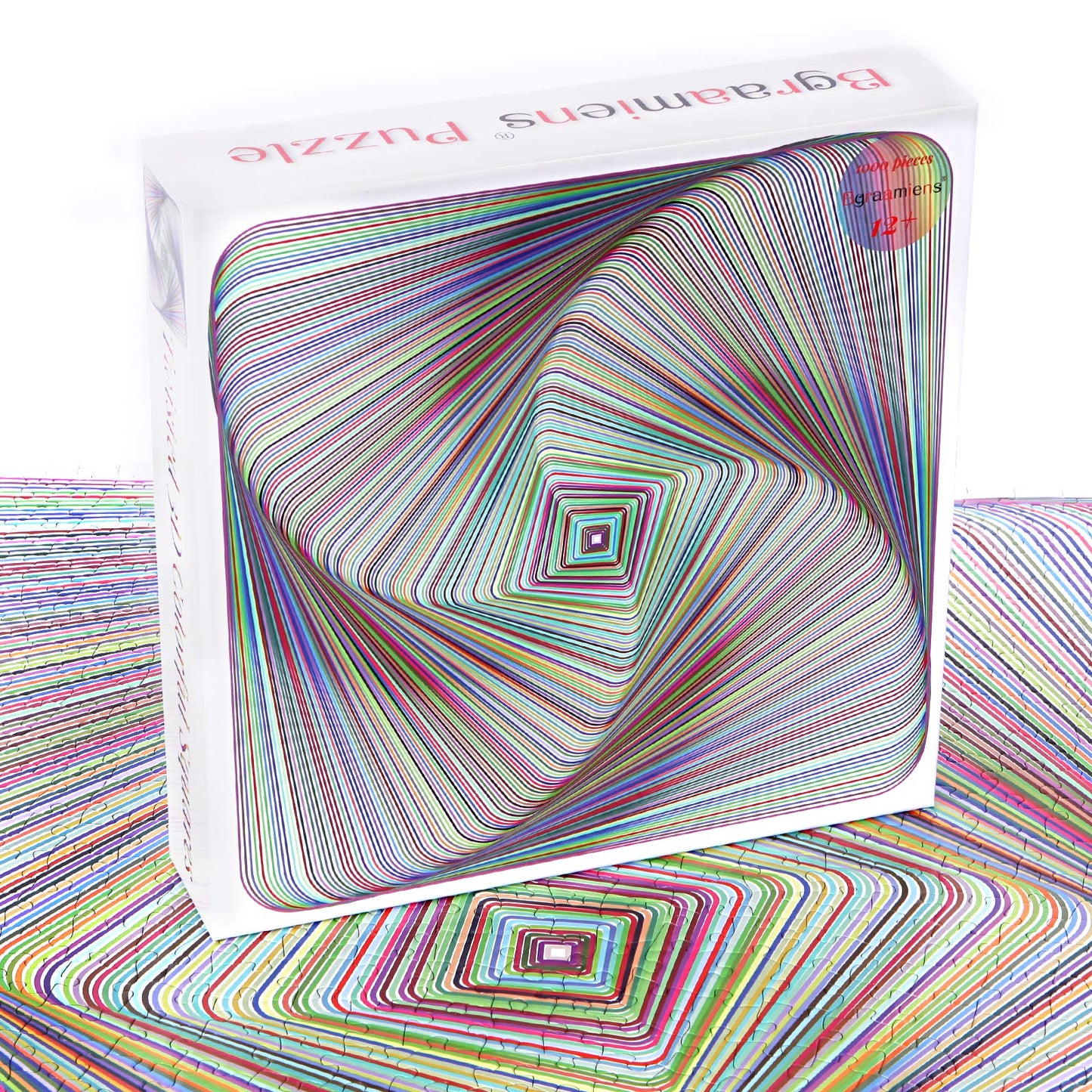 Bgraamiens Puzzle-Twisted 3D Colorful Squares-1000 Pieces Square Puzzle Color Challenge Jigsaw Puzzles For Adults And Kids