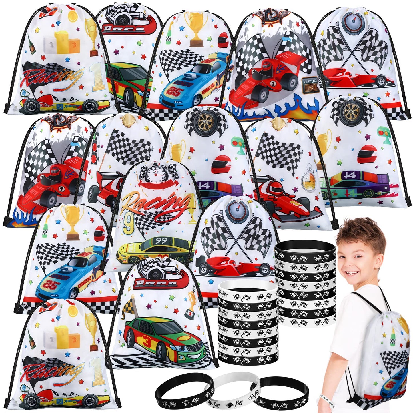 Sadnyy 32 Pcs Party Favors Set Include 16 Drawstring Bags 16 Silicone Wristband Goodie Bags Treat Bags Snack Bags For Boys Girls