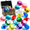 Sloosh Diving Gems Pool Toys 16 Big Colorful Diamond with Pirate Treasure Chest Swim Dive Toy for Kids Underwater Gemstone Swimming Training Gift Water Toys Pool Games(Gold)