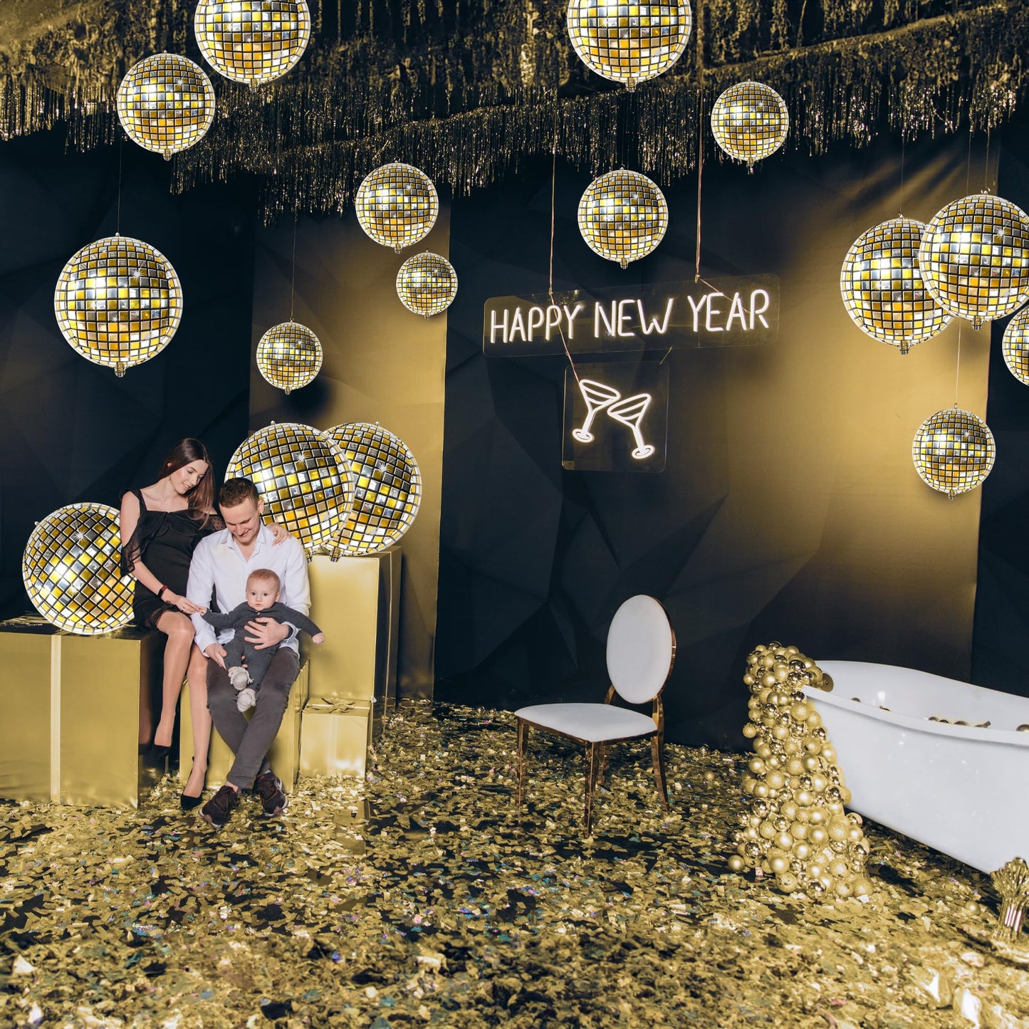Katchon, Gold Disco Ball Balloons - 22 Inch, Pack Of 6 | Metallic Gold Disco Balloons For Graduation Decorations, Class Of 2025