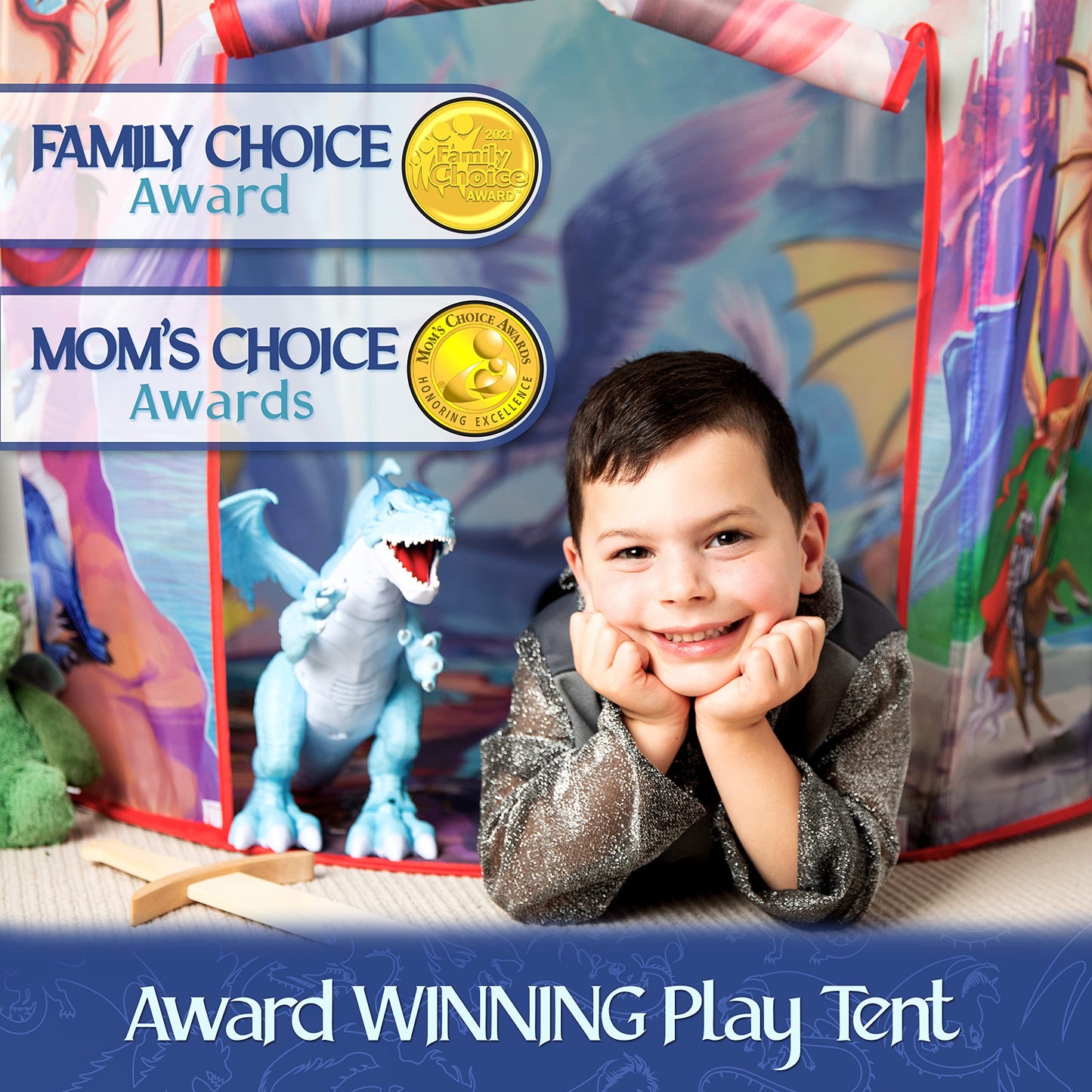 W&O Dragon Hero Play Tent with Roar Button - Epic Pop Up Tent for Boys & Girls - Perfect for Indoor & Outdoor Adventures