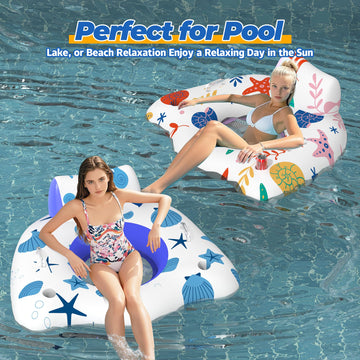 CACSPS Inflatable Pool Floats mature-themed 2 Pack Floating Lounge Chairs with Cup Holders Heavy Duty Blow Up Pool Floats Chair for Summer Water Fun Beach Lake or Pool Party (Blue+Pink)