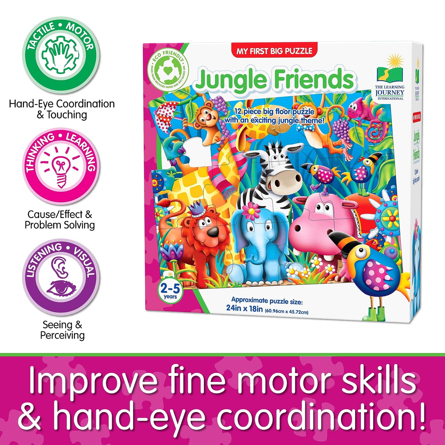 The Learning Journey My First Big Floor Puzzle - Jungle Friends - 12-Piece Toddler Puzzle (2 X 1.5 Feet) - Educational Gifts For Boys & Girls Ages 2 And Up, Multi