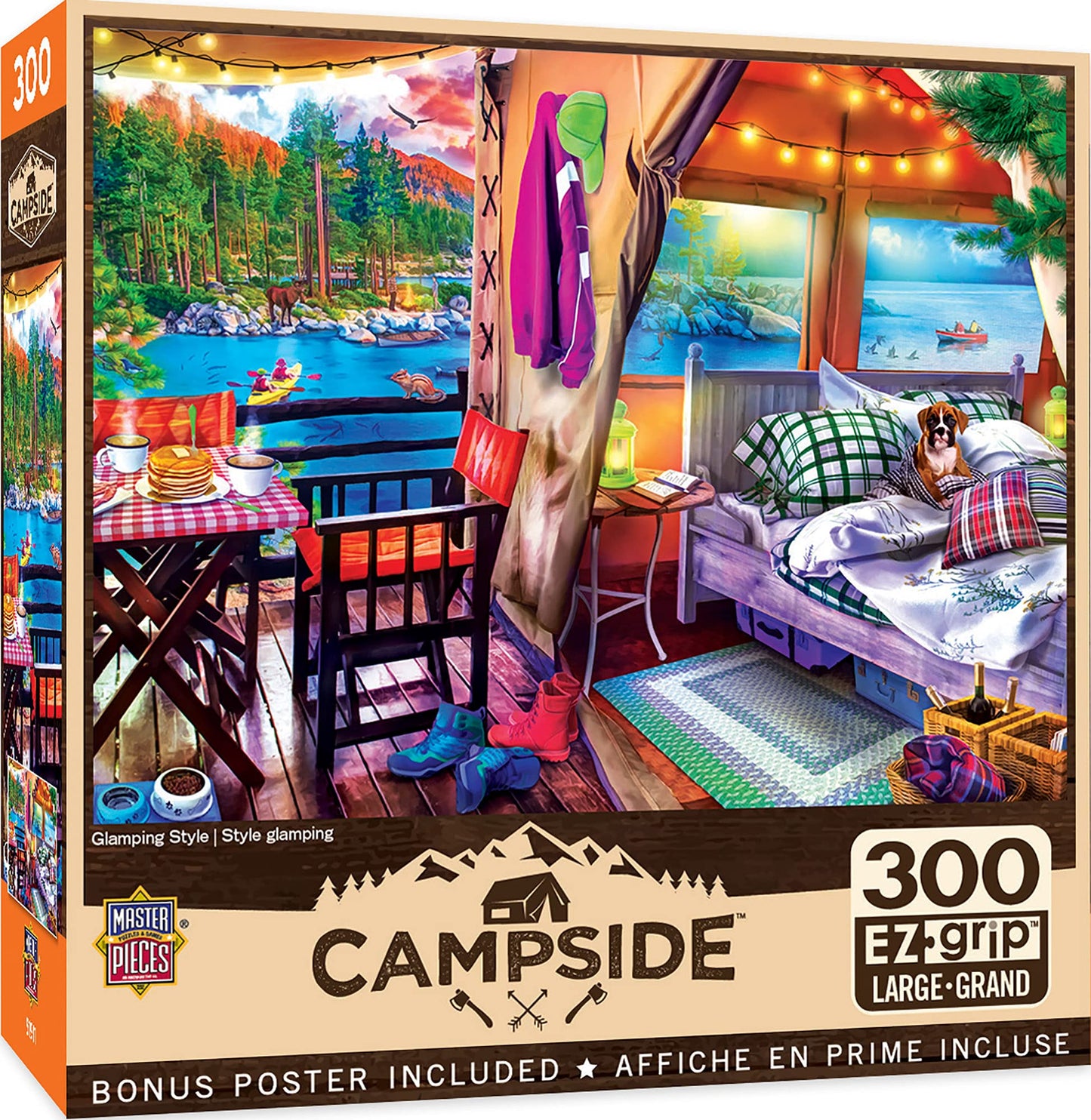 MasterPieces - 300 Piece Jigsaw Puzzle, Large EZ Grip Shapes, Glamping Style, Fun for Adults, Seniors, Family, Kids, Non-Glare F