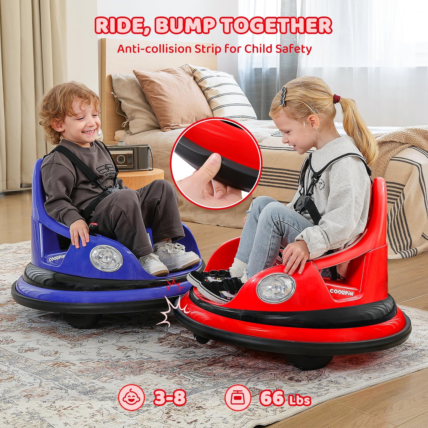 Elemara Kids Bumper Car, 1.9Mph Max, 12V Electric Car For Toddlers, 360Spin Bumping Car With Music, 5 Lighting Mode, Diy Sticker