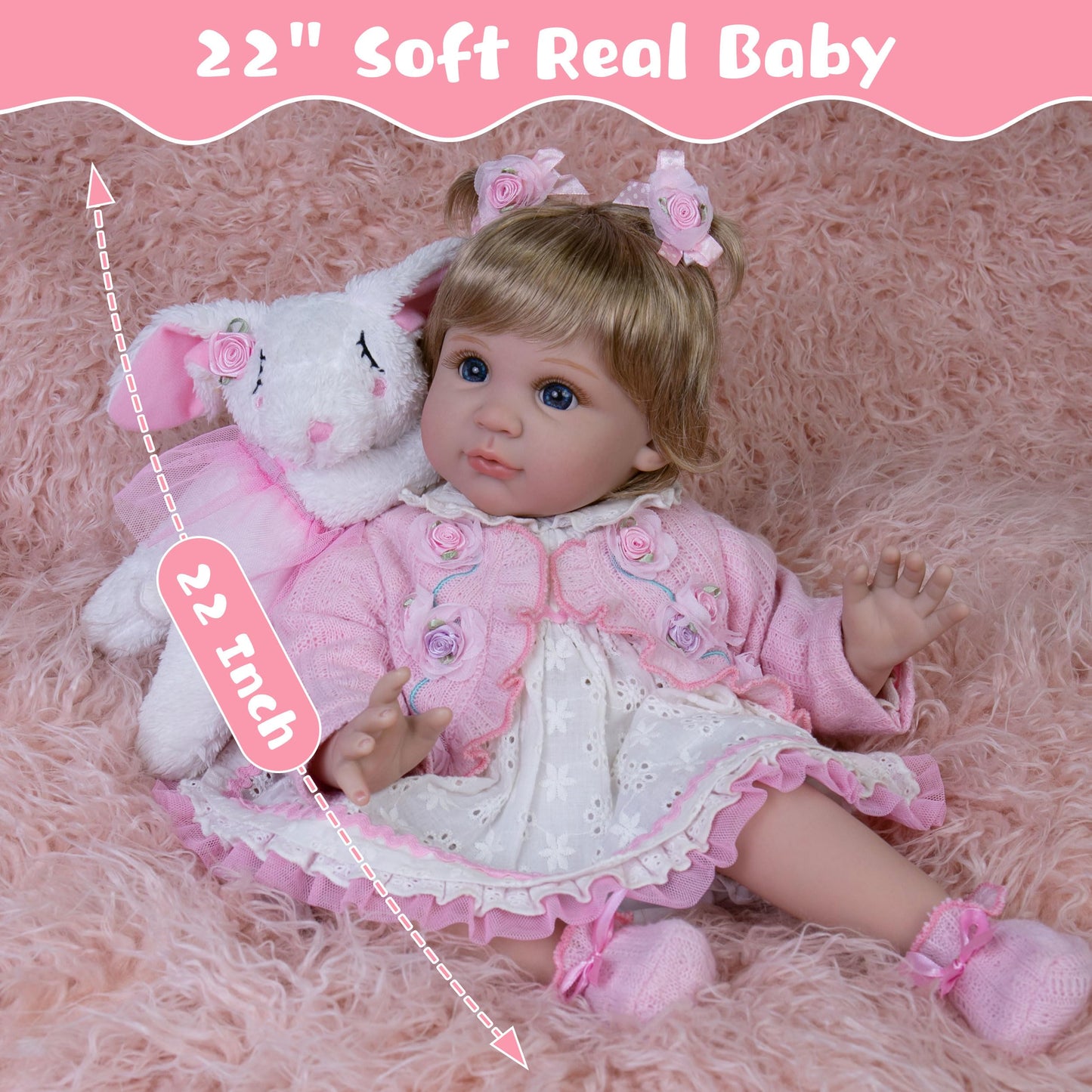EKOKIZ Realistic Baby Doll 22-Inch Newborn Baby Doll Soft Cloth Body Lifelike Reborn Baby Dolls Cute Girls with Clothes and Toy