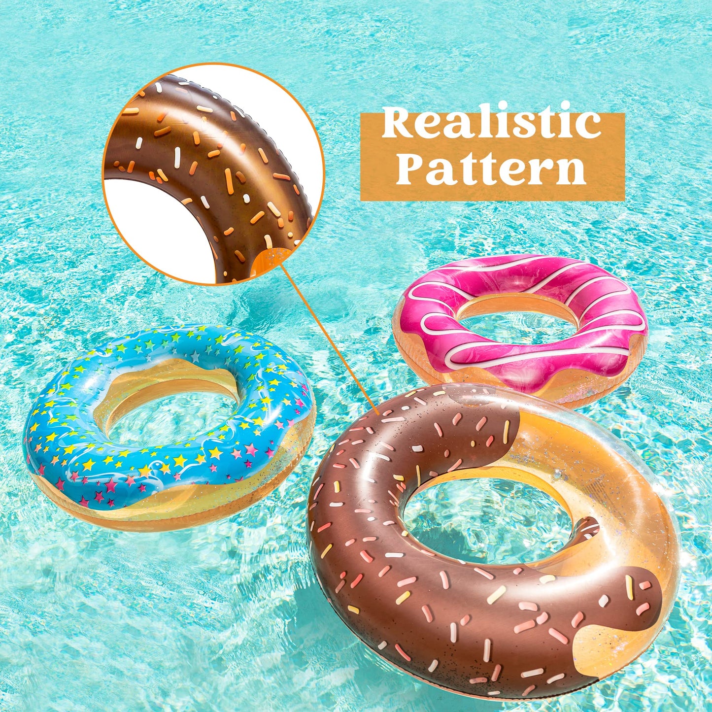 Joyin Donut Pool Float With Glitters 32.5” (3 Pack), Funny Tube Toys For Swimming Pool Party And Donut Party Supplies