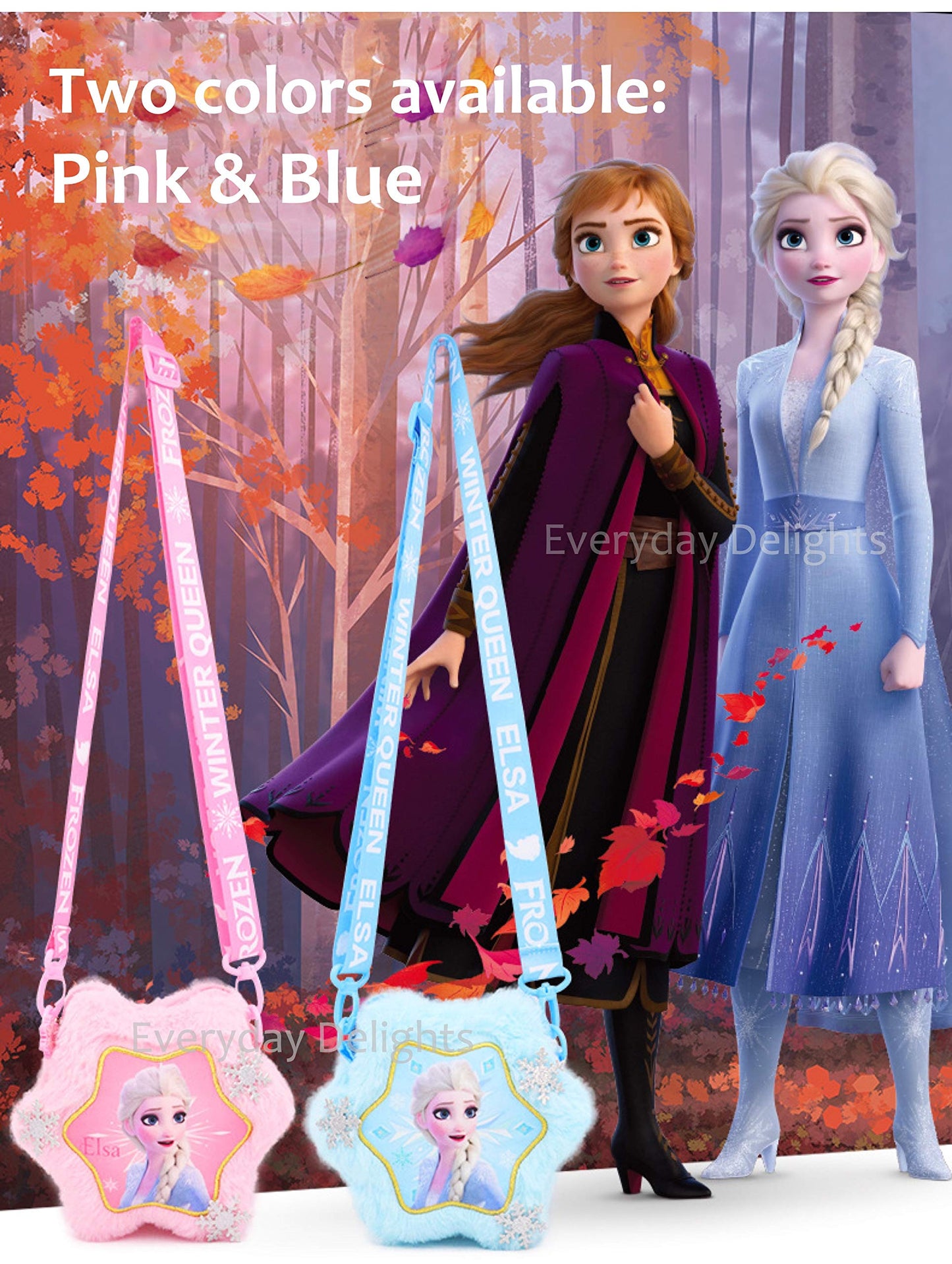 Frozen Elsa Plush Crossbody Shoulder Handbag in Snowflake Shape for Girls Kids Children - Blue