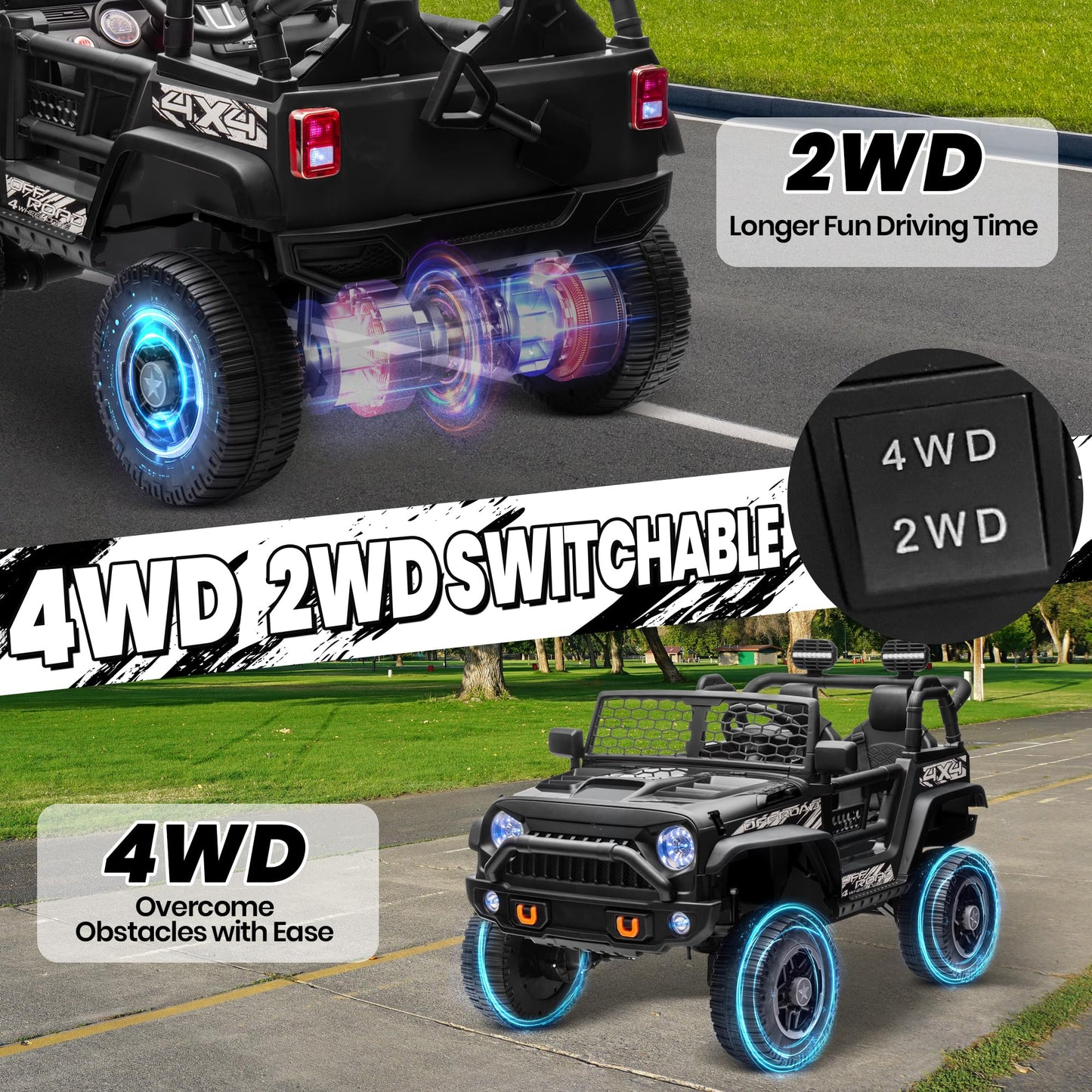 Joyracer Xl 2 Seater Ride On Car For Big Kids, 24V 4Wd/2Wd Switchable Kids Electric Toys Car, 4X200W Powerful Motors, 20'' Wide