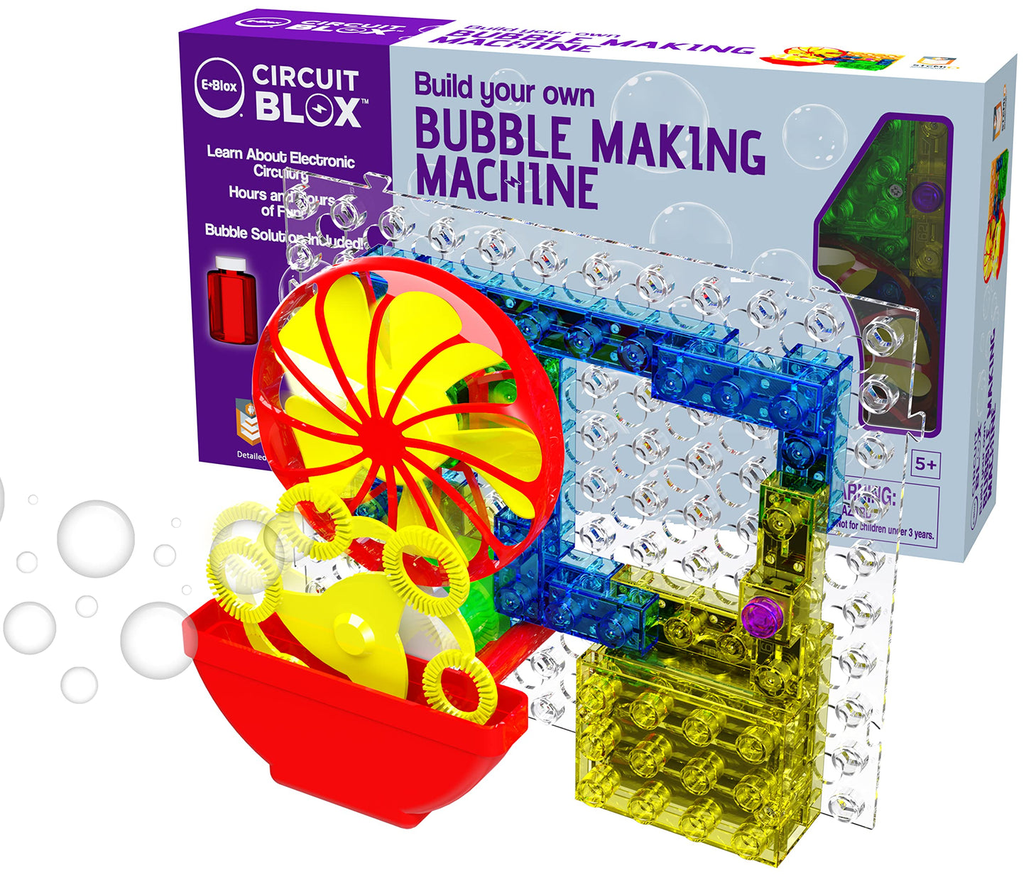 E-Blox Building Blocks Stem Circuit Kit, Build Your Own Bubble Machine, Bubble Solution Included, Great Science Project For Litt