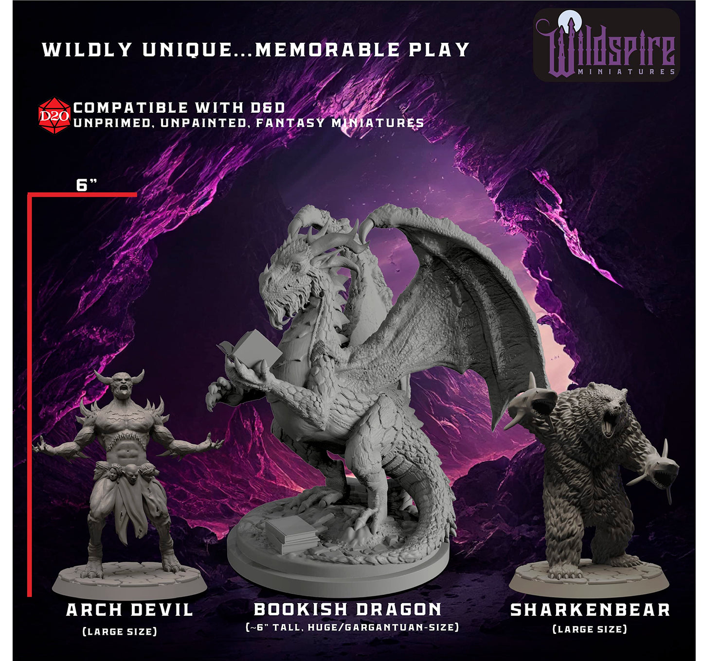Wildspire Fantasy Miniatures & Bookish Dragon For Dnd Miniatures Monsters Dnd 28Mm-32Mm Bulk Dungeons & Dragons Miniatures D&D Miniatures Monsters Dnd Minis Dnd Figures Starter Pathfinder Miniatures