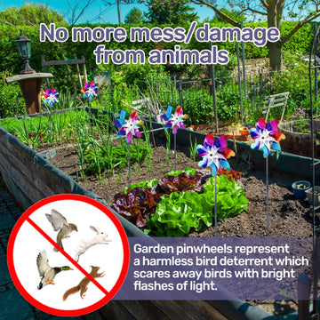 Battife 10 Pack Sparkly Rainbow Pinwheels, Reflective Wind Spinner For Yard And Garden With Stakes, Decor Windmill To Scare Bird